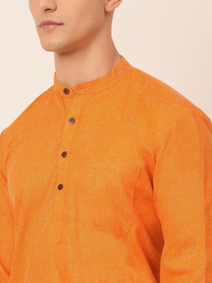 Jompers Men's Cotton Solid Kurta - Orange - Distacart