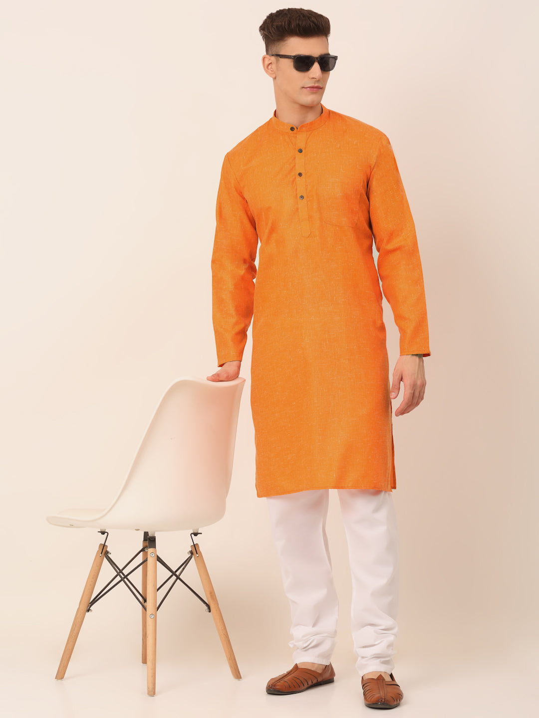 Jompers Men's Cotton Solid Kurta - Orange - Distacart