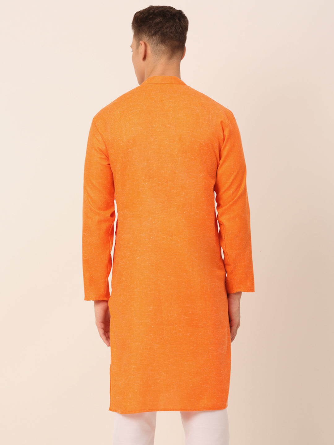 Jompers Men's Cotton Solid Kurta - Orange - Distacart