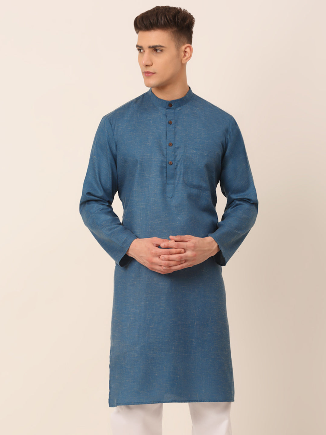Jompers Men's Cotton Solid Kurta - Peacock - Distacart
