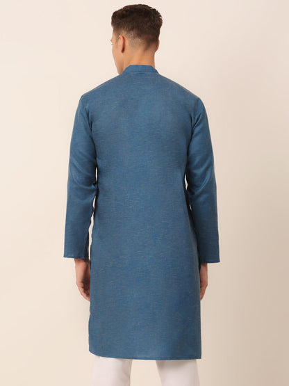 Jompers Men's Cotton Solid Kurta - Peacock - Distacart