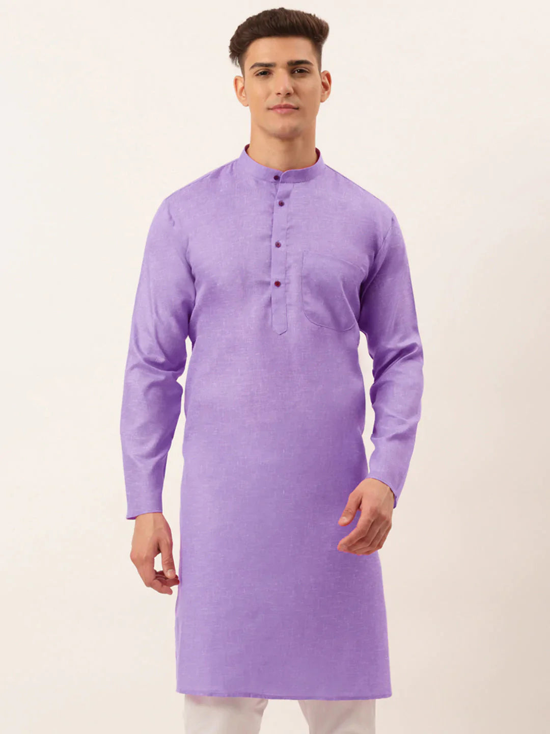 Jompers Men's Cotton Solid Kurta - Purple - Distacart