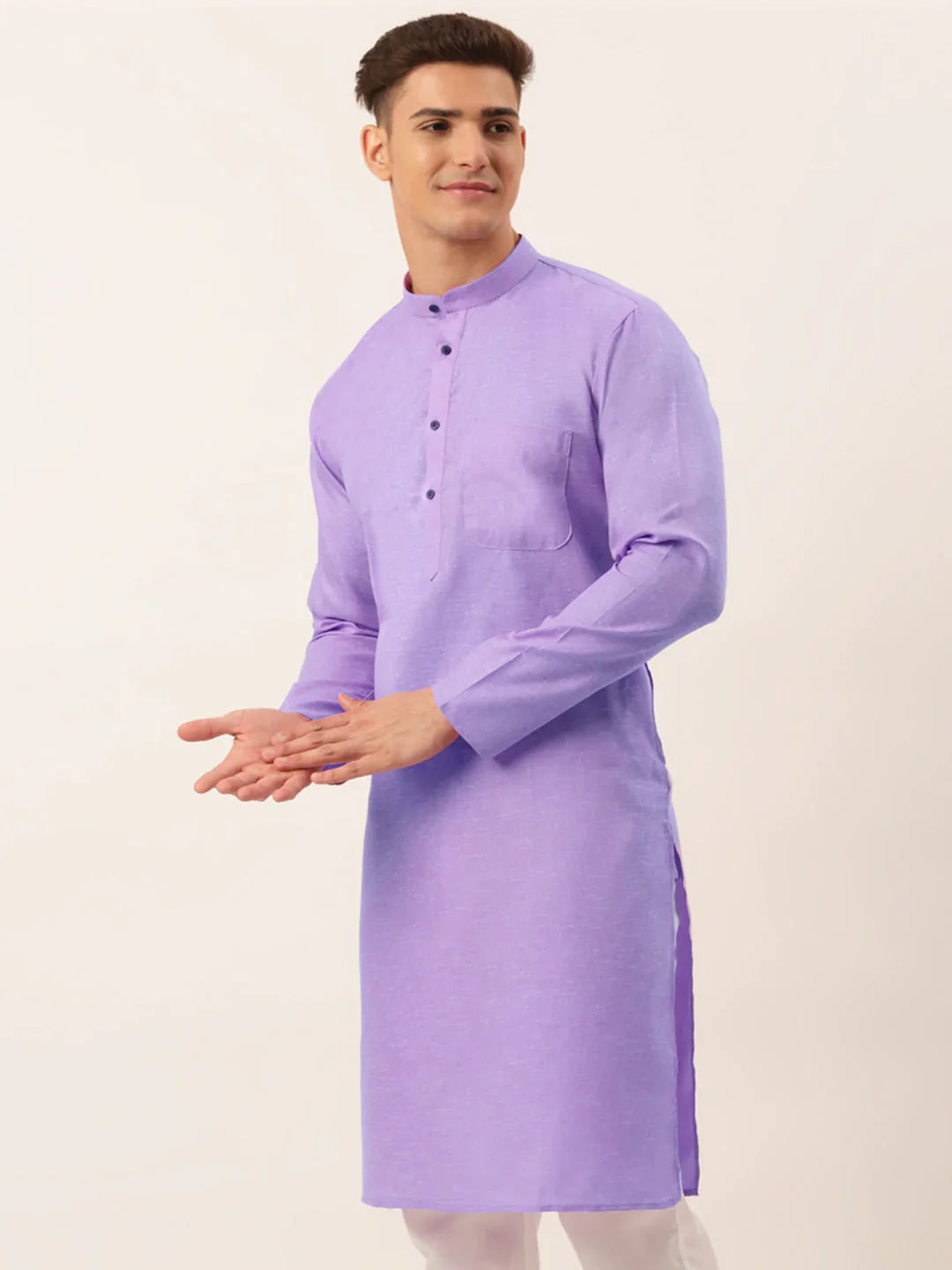 Jompers Men's Cotton Solid Kurta - Purple - Distacart