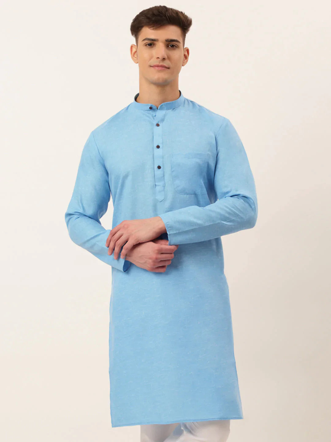Jompers Men's Cotton Solid Kurta - Sky Blue - Distacart