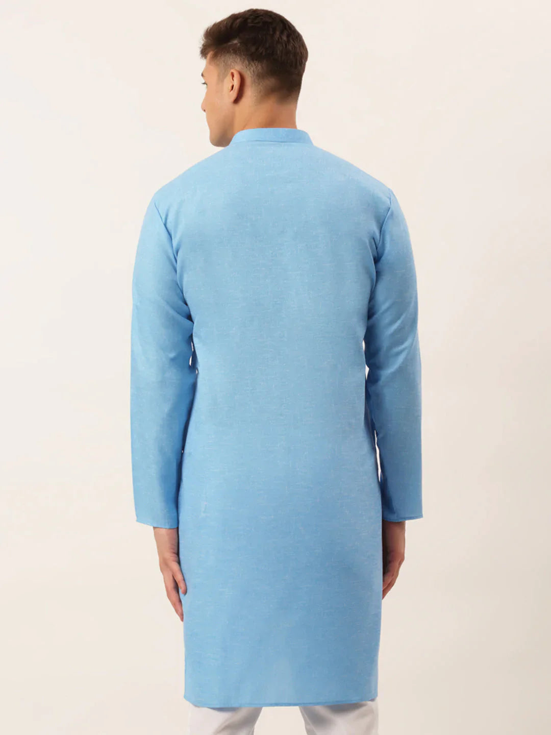 Jompers Men's Cotton Solid Kurta - Sky Blue - Distacart