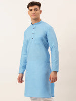 Thumbnail for Jompers Men's Cotton Solid Kurta - Sky Blue - Distacart