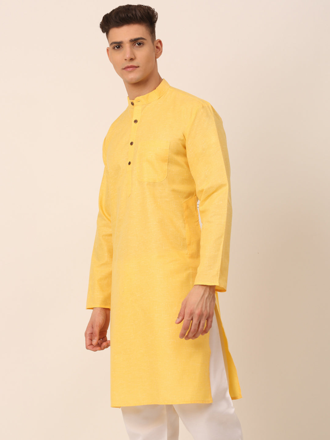 Jompers Men's Cotton Solid Kurta - Yellow - Distacart