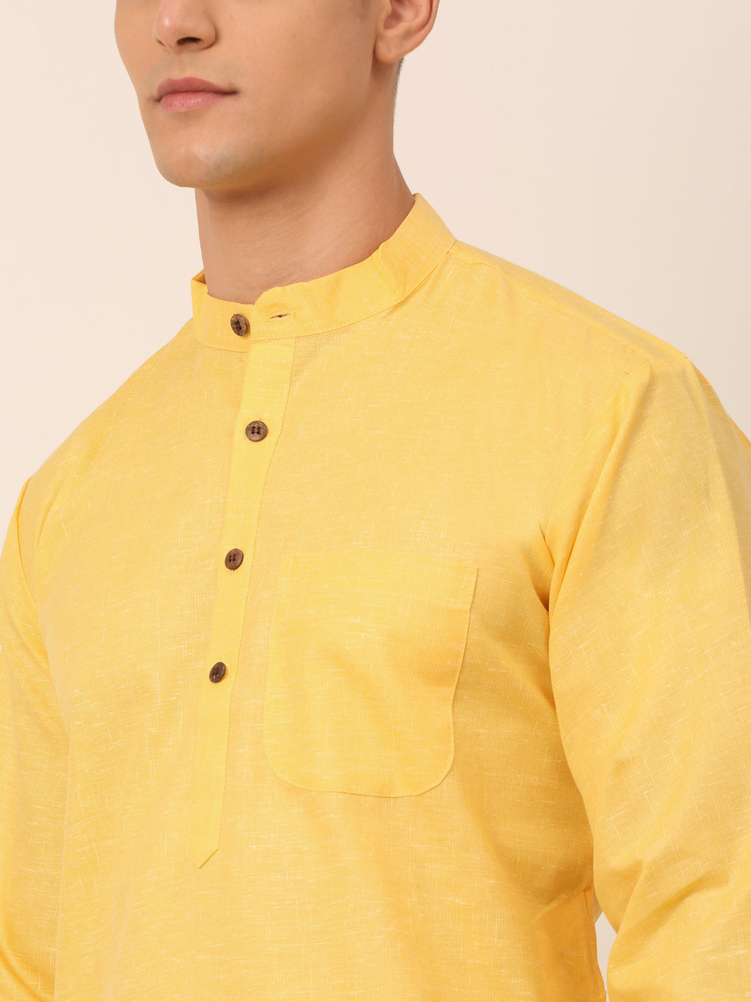 Jompers Men's Cotton Solid Kurta - Yellow - Distacart