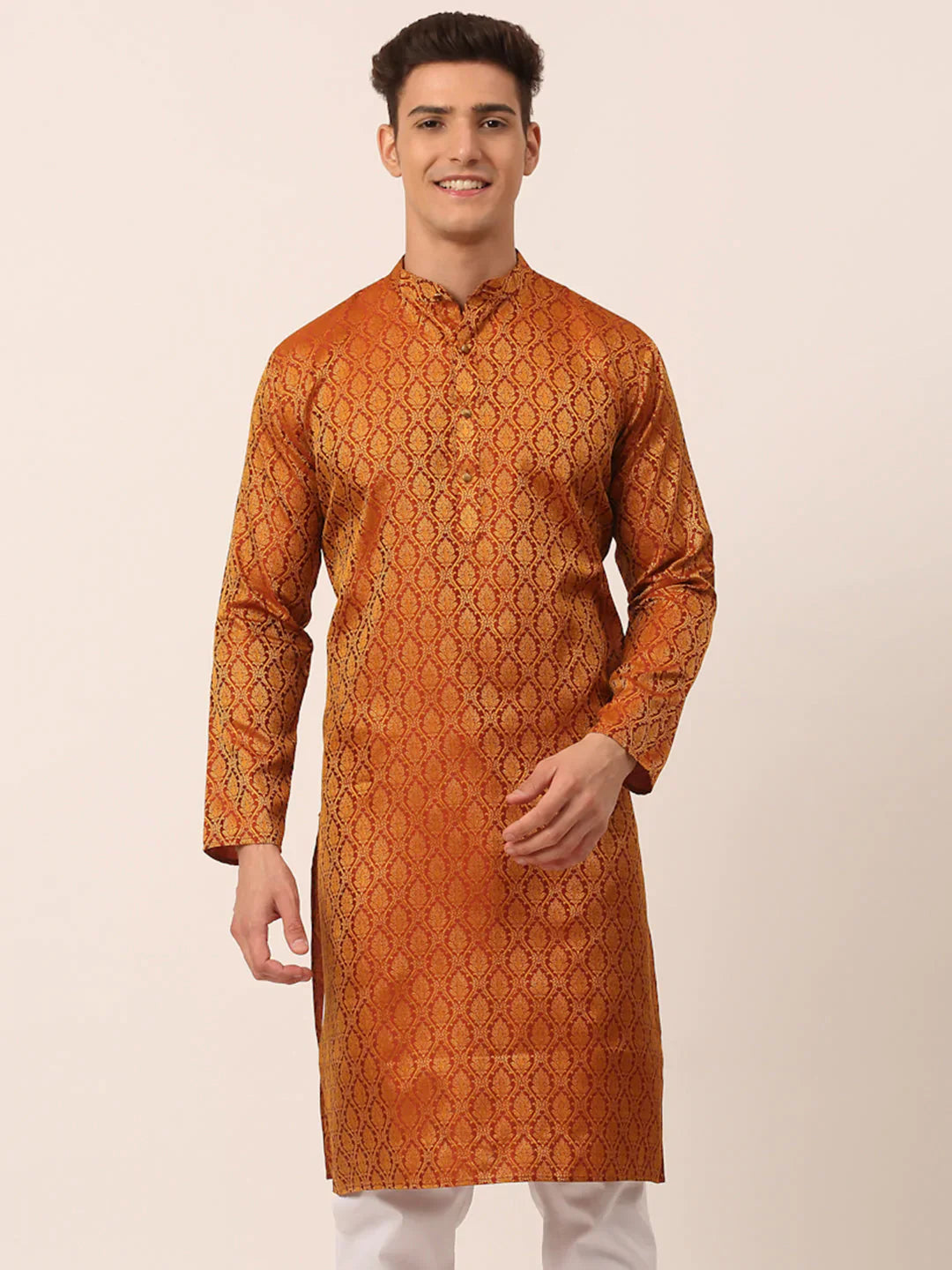 Jompers Men's Woven Design Jacquard Kurta - Maroon - Distacart