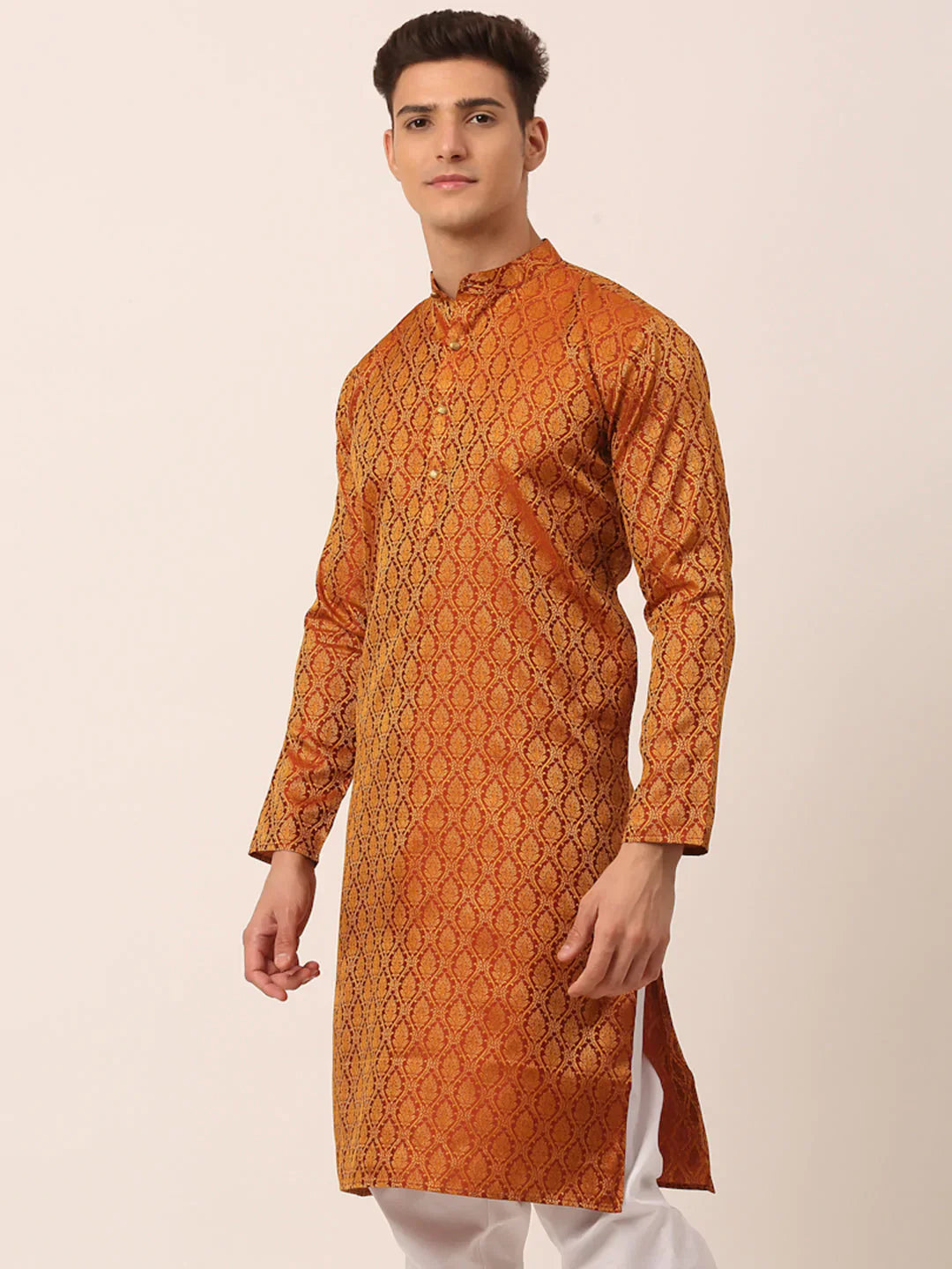 Jompers Men's Woven Design Jacquard Kurta - Maroon - Distacart