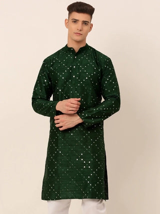 Jompers Men's Green Mirror Work Kurta Only - Distacart
