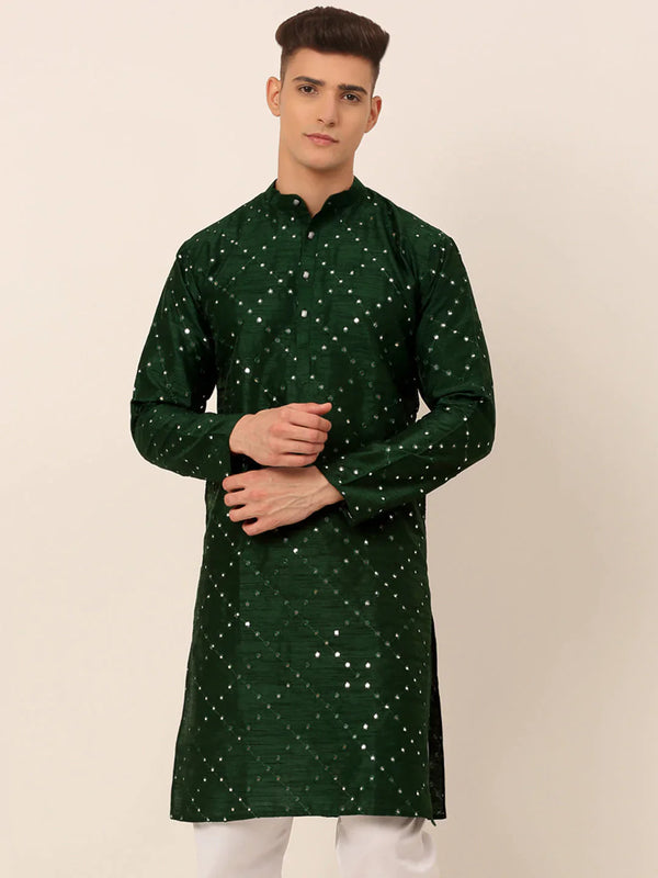 Jompers Men's Green Mirror Work Kurta Only - Distacart