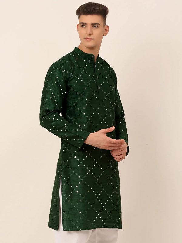 Jompers Men's Green Mirror Work Kurta Only - Distacart