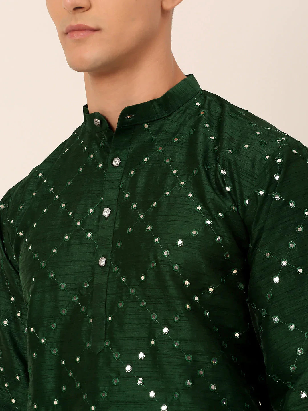 Jompers Men's Green Mirror Work Kurta Only - Distacart