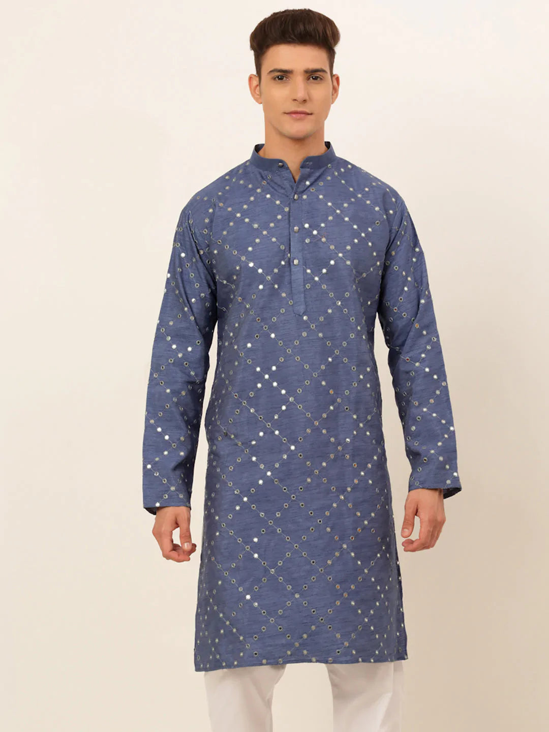 Jompers Men's Grey Mirror Work Kurta Only - Distacart