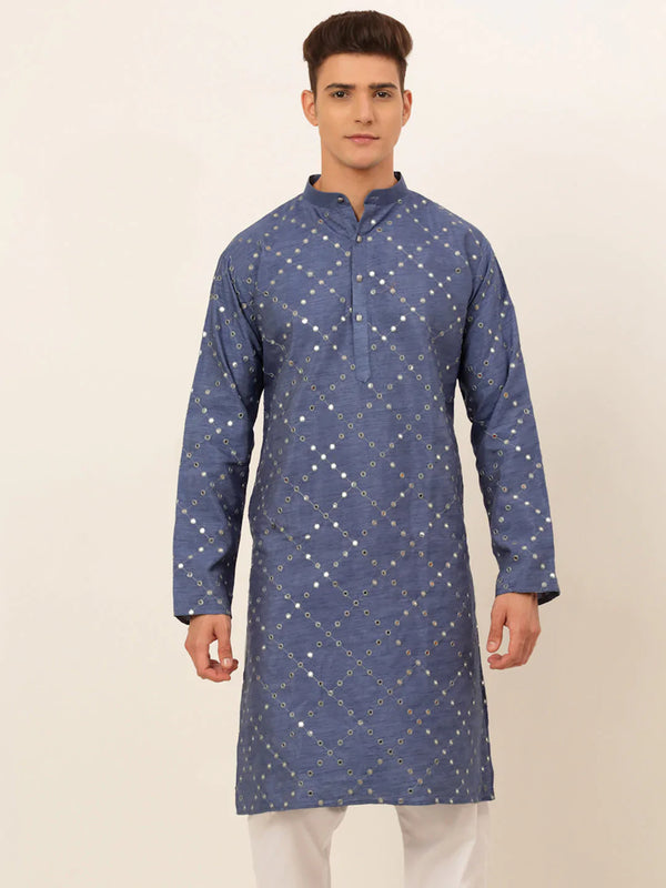 Jompers Men's Grey Mirror Work Kurta Only - Distacart