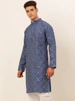 Thumbnail for Jompers Men's Grey Mirror Work Kurta Only - Distacart