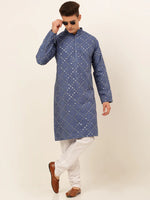 Thumbnail for Jompers Men's Grey Mirror Work Kurta Only - Distacart