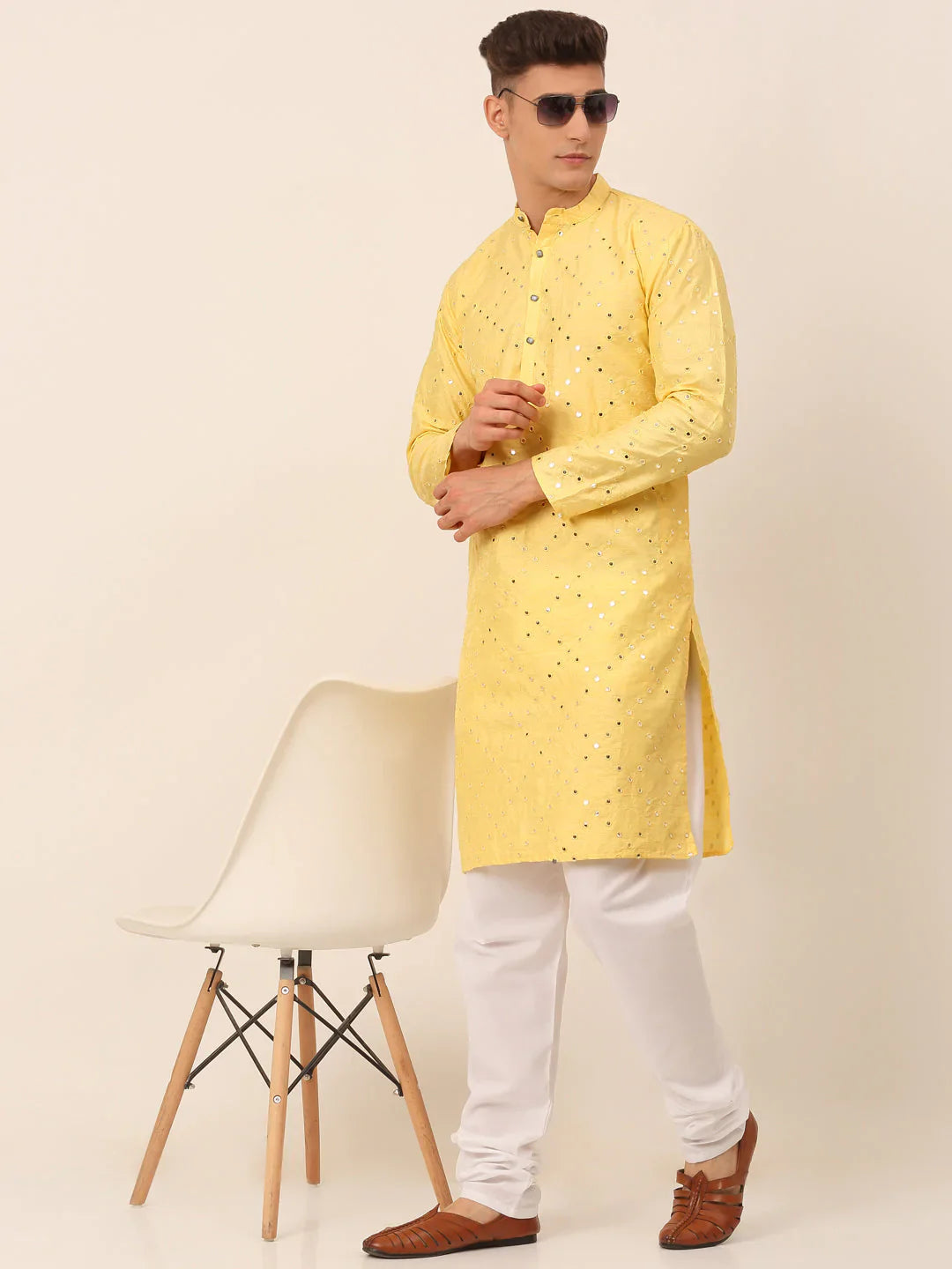 Jompers Men's Lemon Mirror Work Kurta Only - Distacart