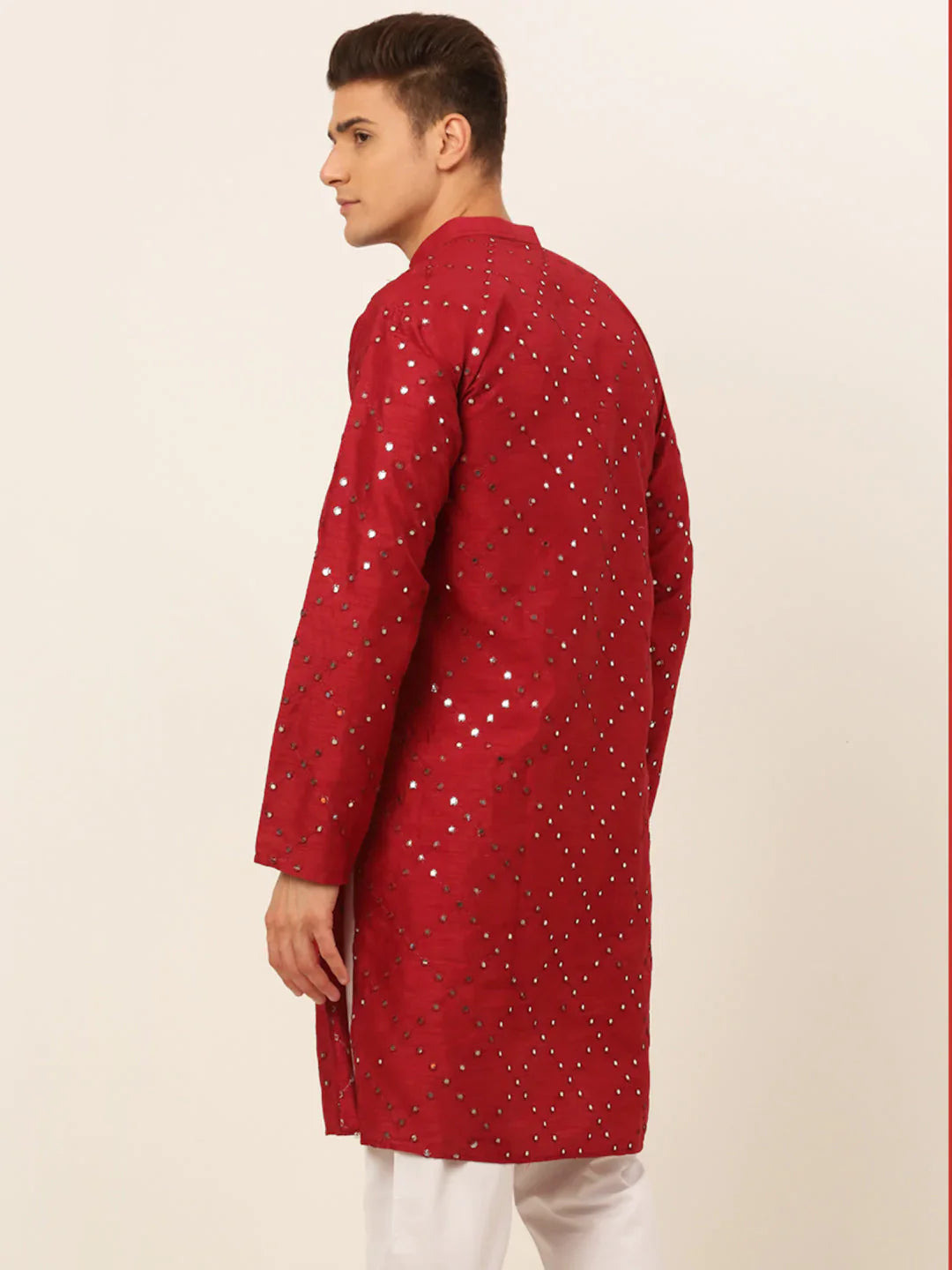 Jompers Men's Maroon Mirror Work Kurta Only - Distacart