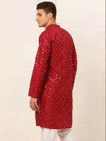 Thumbnail for Jompers Men's Maroon Mirror Work Kurta Only - Distacart