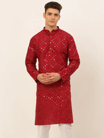 Thumbnail for Jompers Men's Maroon Mirror Work Kurta Only - Distacart