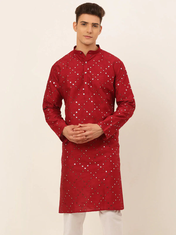 Jompers Men's Maroon Mirror Work Kurta Only - Distacart