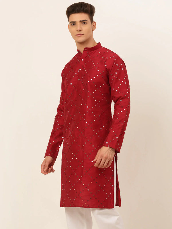 Jompers Men's Maroon Mirror Work Kurta Only - Distacart