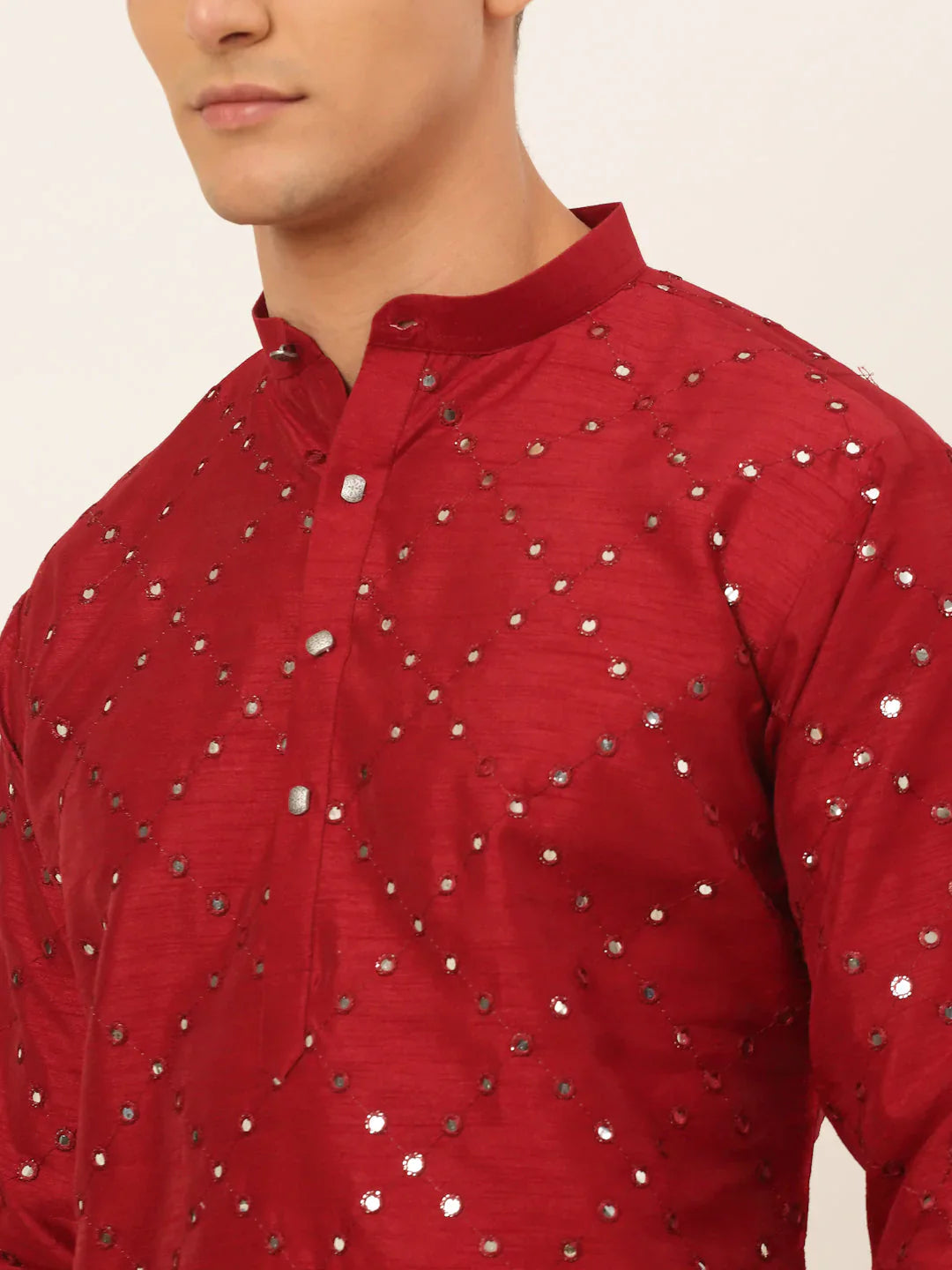Jompers Men's Maroon Mirror Work Kurta Only - Distacart