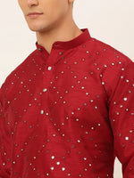 Thumbnail for Jompers Men's Maroon Mirror Work Kurta Only - Distacart