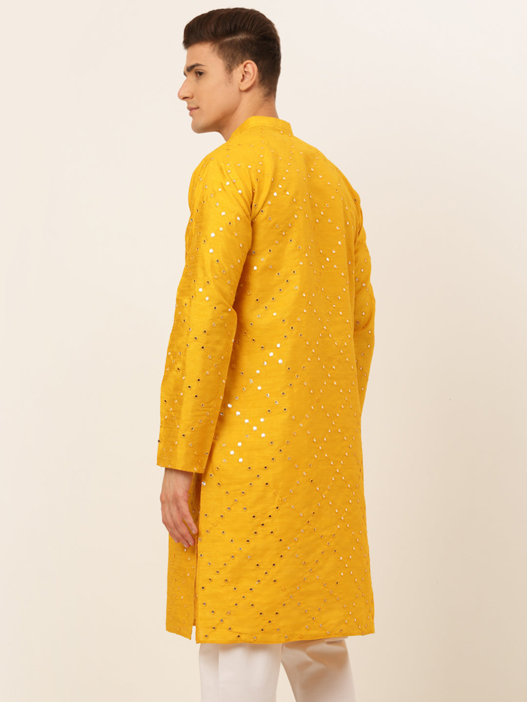 Jompers Men's Dupion Silk Embroidered Kurta - Mustard - Distacart