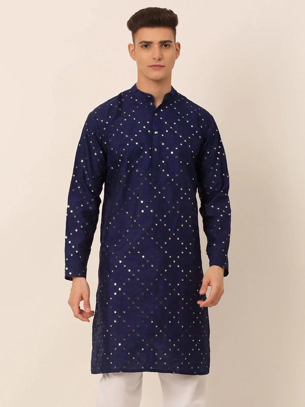 Jompers Men's Navy Blue Mirror Work Kurta Only - Distacart