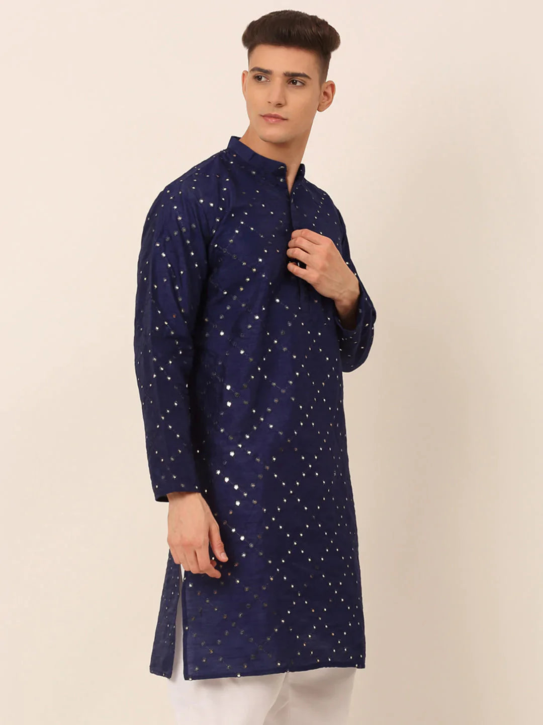 Jompers Men's Navy Blue Mirror Work Kurta Only - Distacart