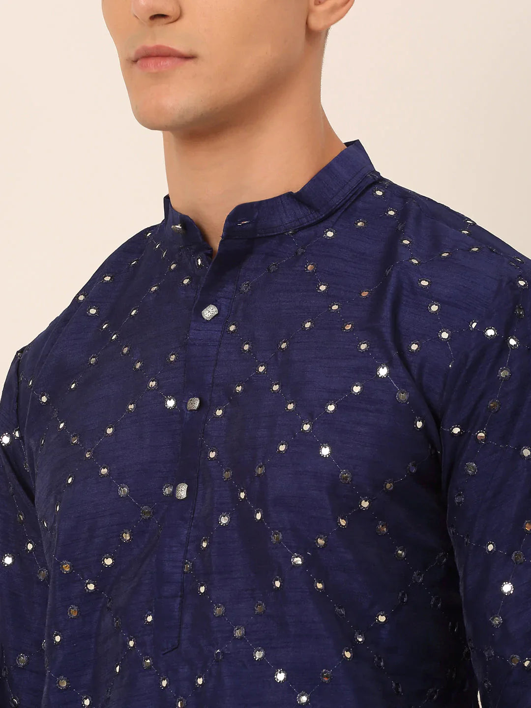 Jompers Men's Navy Blue Mirror Work Kurta Only - Distacart