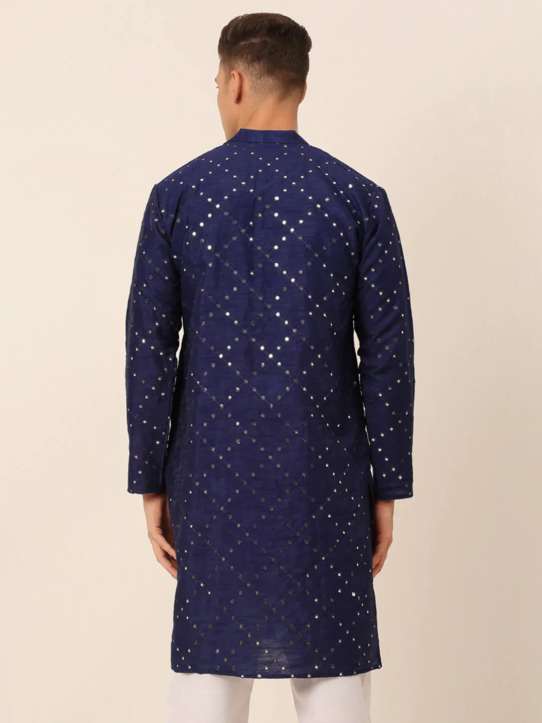 Jompers Men's Navy Blue Mirror Work Kurta Only - Distacart
