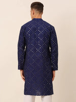 Thumbnail for Jompers Men's Navy Blue Mirror Work Kurta Only - Distacart