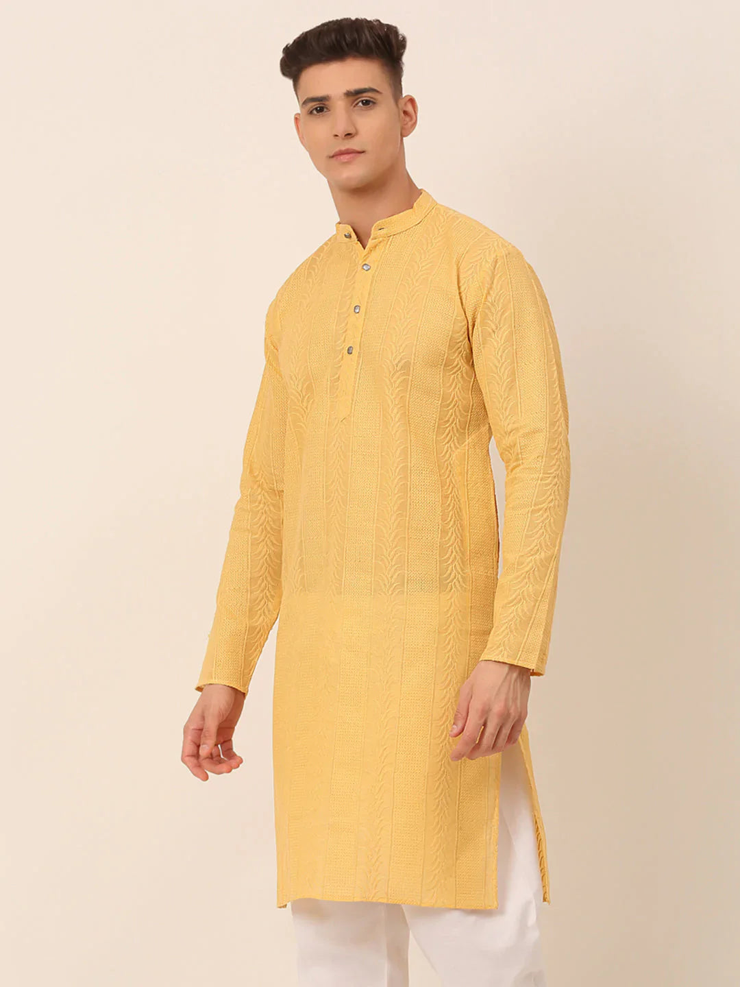 Jompers Men's Pure Cottom Embroidered Kurta Only - Beige - Distacart