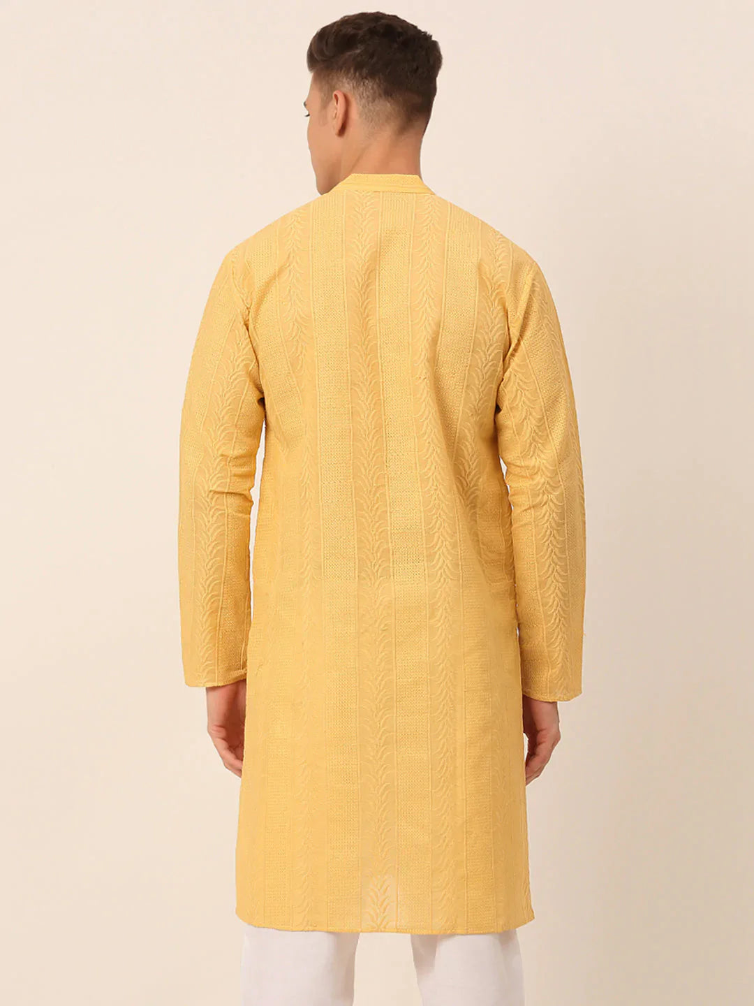 Jompers Men's Pure Cottom Embroidered Kurta Only - Beige - Distacart