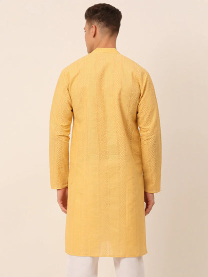 Jompers Men's Pure Cottom Embroidered Kurta Only - Beige - Distacart