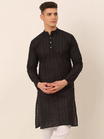 Thumbnail for Jompers Men's Pure Cottom Embroidered Kurta Only - Black - Distacart