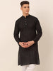 Jompers Men's Pure Cottom Embroidered Kurta Only - Black - Distacart