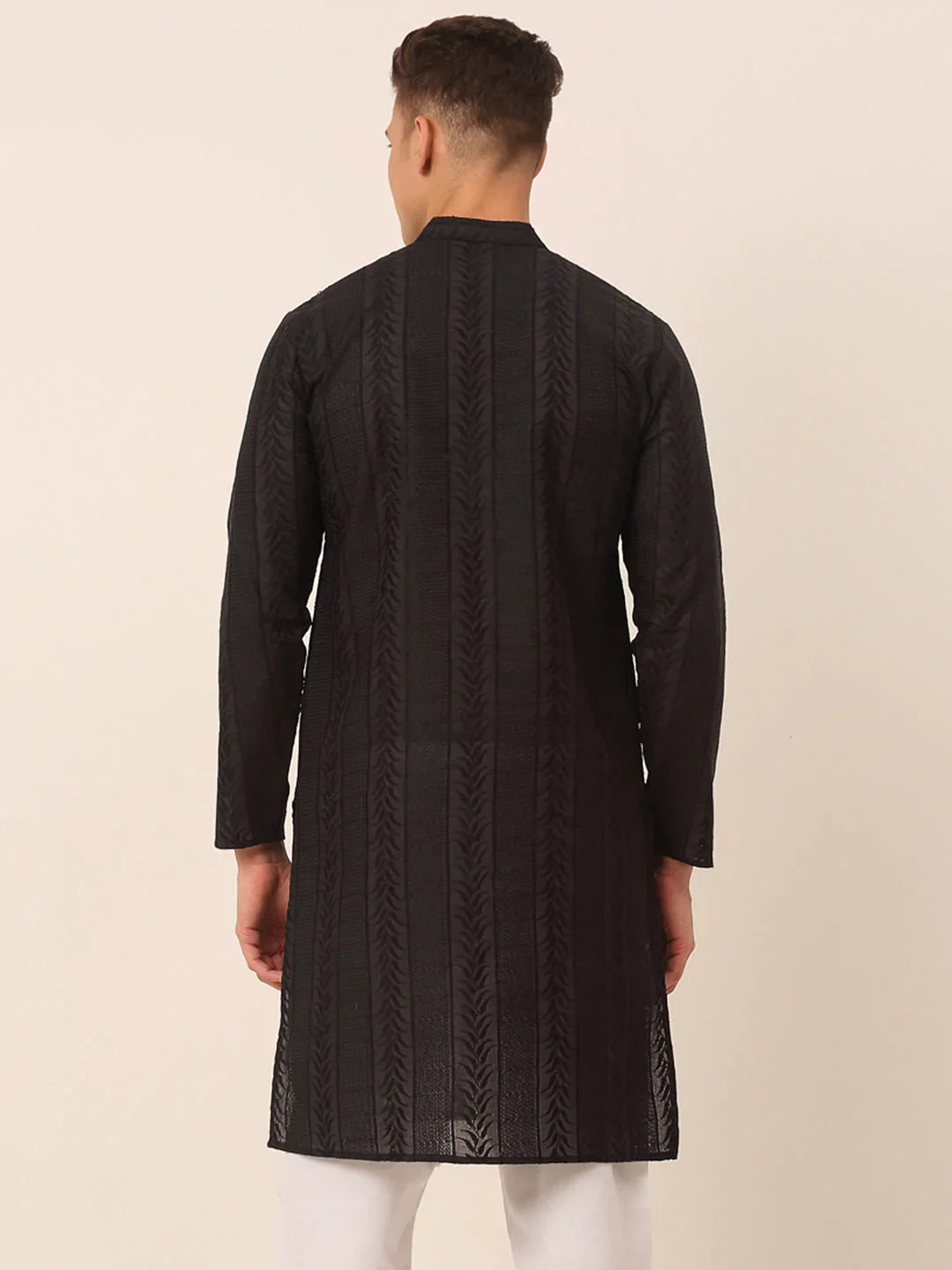 Jompers Men's Pure Cottom Embroidered Kurta Only - Black - Distacart