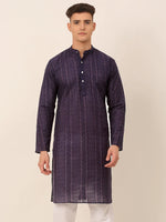 Thumbnail for Jompers Men's Pure Cottom Embroidered Kurta Only - Navy Blue - Distacart