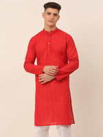 Thumbnail for Jompers Men's Pure Cottom Embroidered Kurta Only - Red - Distacart