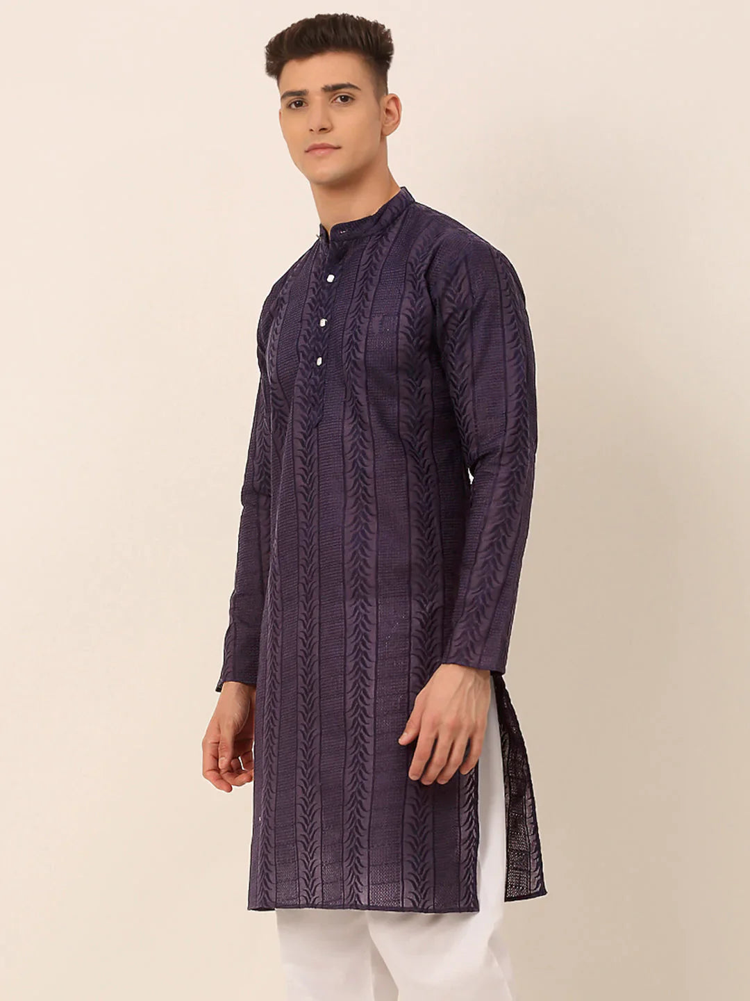 Jompers Men's Pure Cottom Embroidered Kurta Only - Navy Blue - Distacart