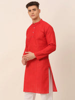 Thumbnail for Jompers Men's Pure Cottom Embroidered Kurta Only - Red - Distacart