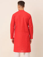Thumbnail for Jompers Men's Pure Cottom Embroidered Kurta Only - Red - Distacart
