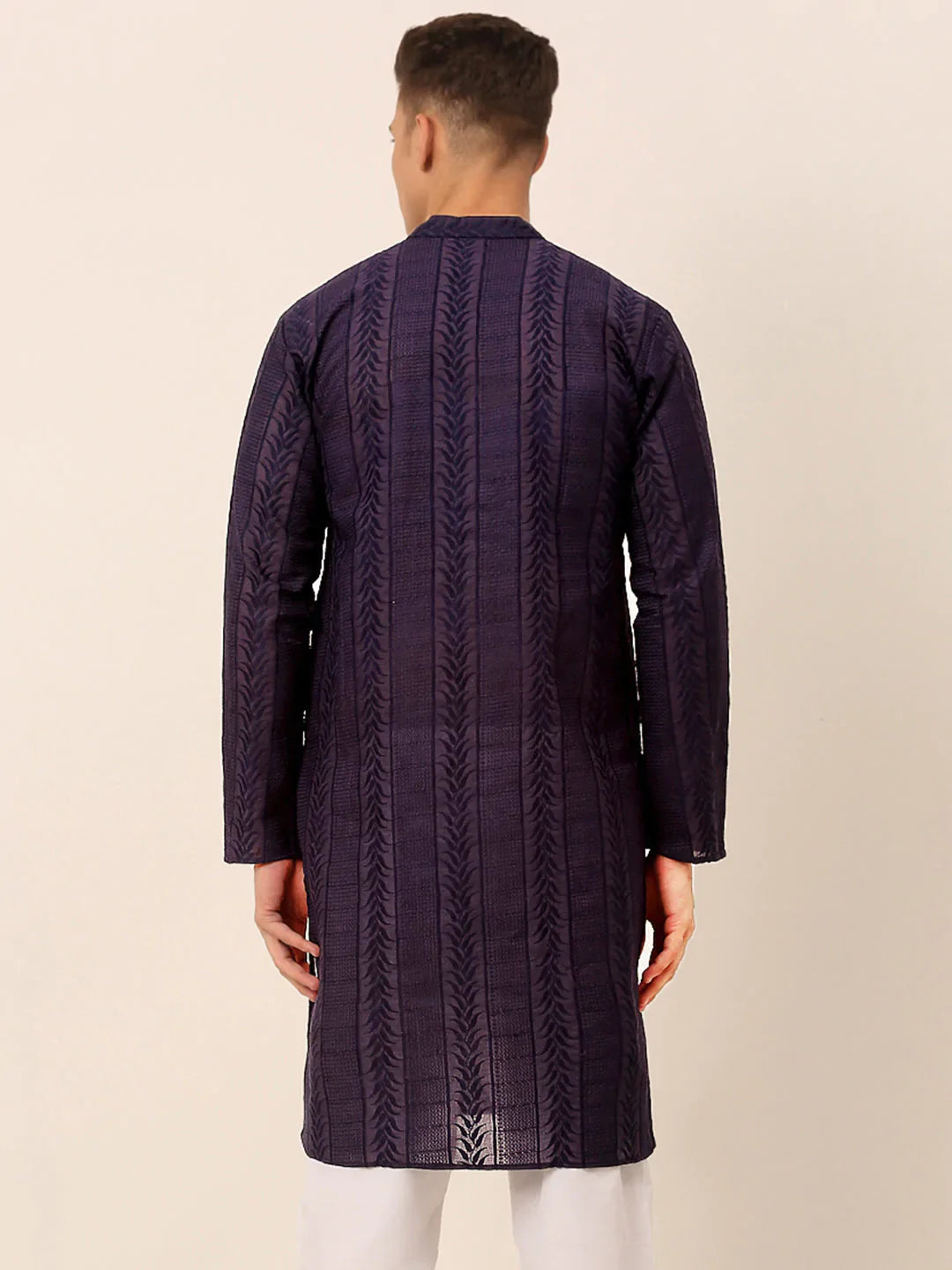 Jompers Men's Pure Cottom Embroidered Kurta Only - Navy Blue - Distacart
