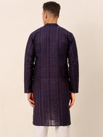 Thumbnail for Jompers Men's Pure Cottom Embroidered Kurta Only - Navy Blue - Distacart