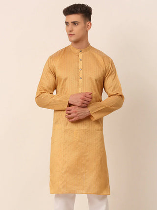 Jompers Men's Silk Blend Sequence Embroidered Kurta Only - Beige - Distacart